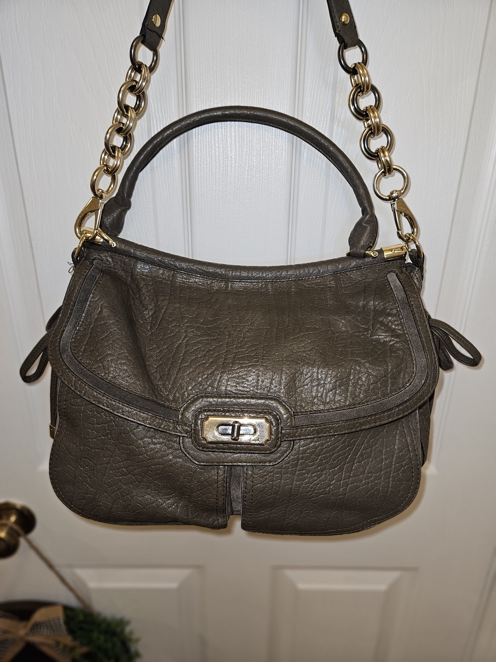 RHTF Coach Flagship Buffalo Leather Dowel Flap Bag (17781),premium limited EUC